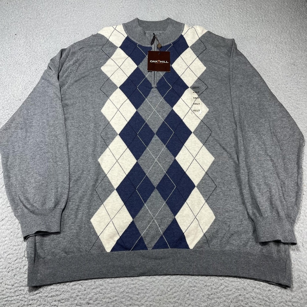 Oak Hill Sweater Mens 4XLT Gray‎ Argyle 1/4 Zip Mock Neck Pullover Big Tall